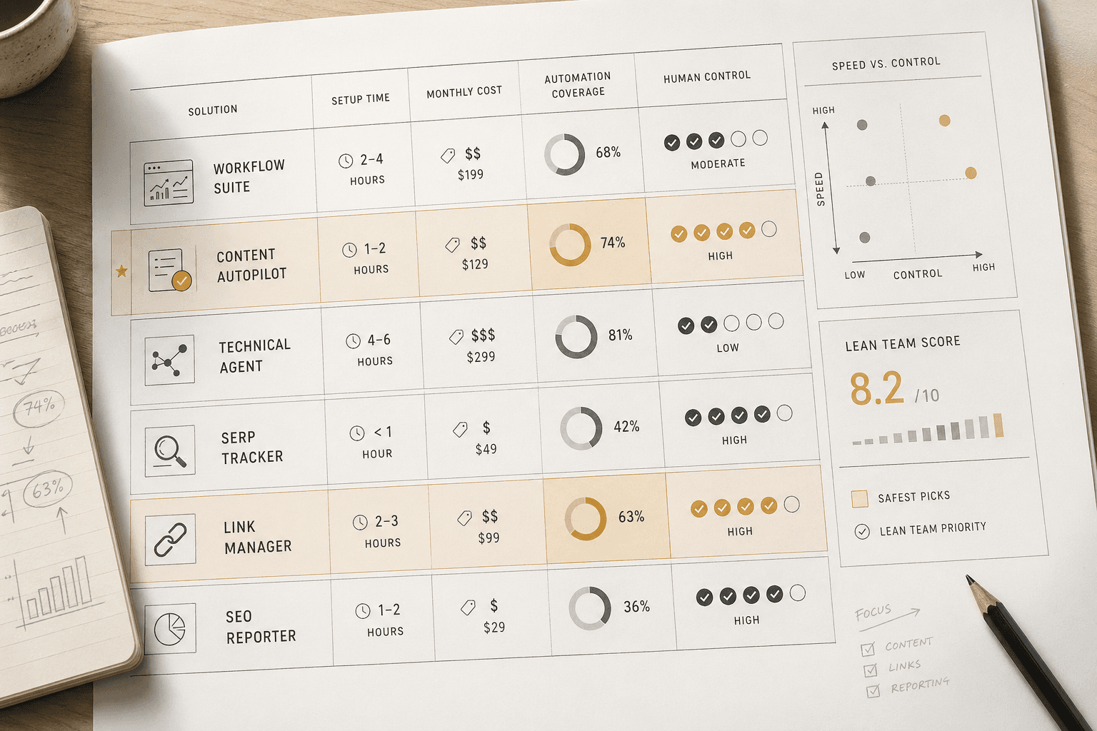 Small Business SEO Automation Comparison Table - Mygomseo
